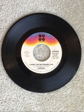 Vintage Kansas 7” Vinyl Record, Carry on My Wayward Son, 1976, Columbia Records